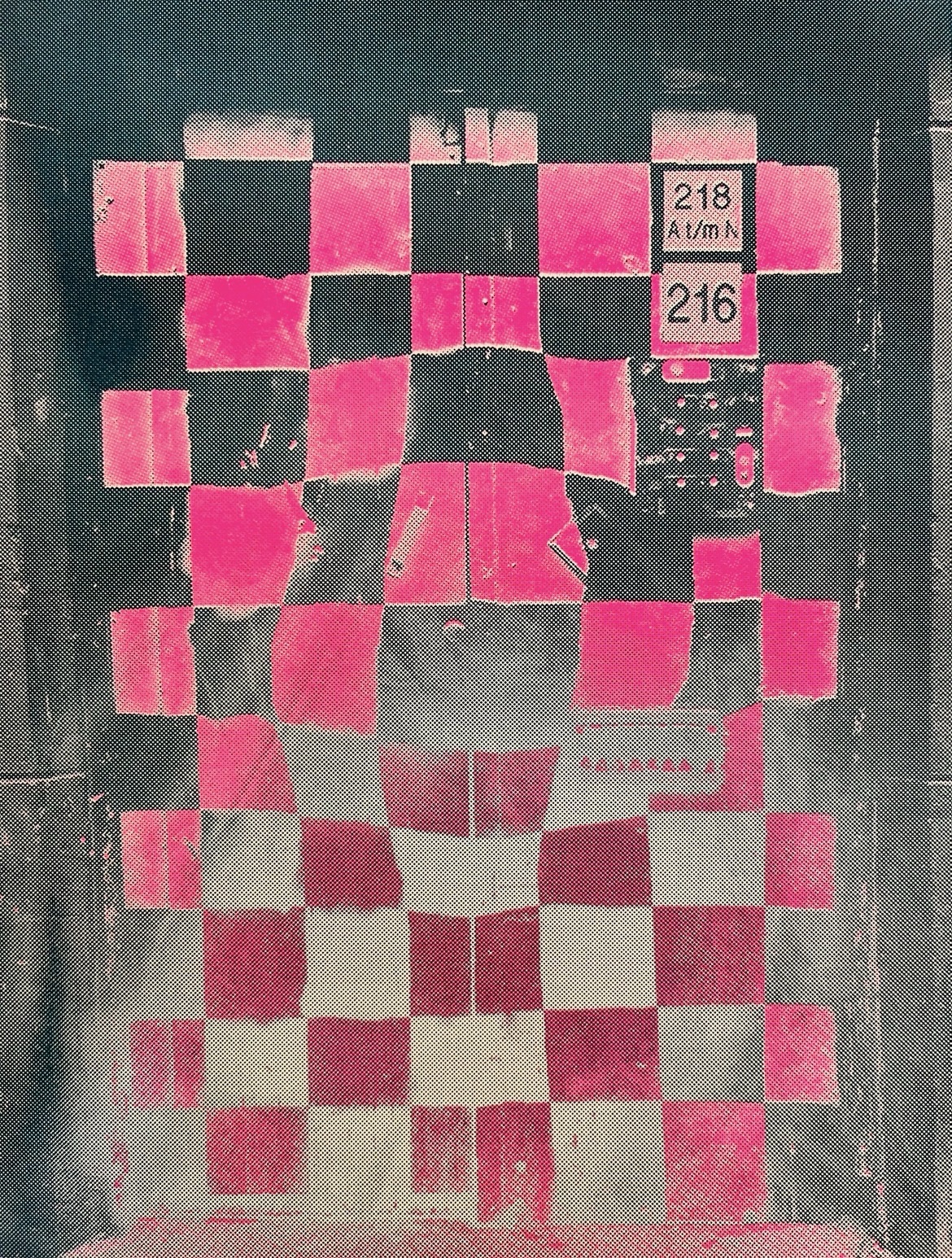 risograph duotone geruite deur print
